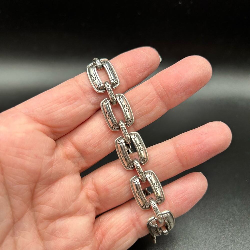 Brighton silver-plated rectangle link bracelet with dangling flower charm #H35 - Picture 10 of 11